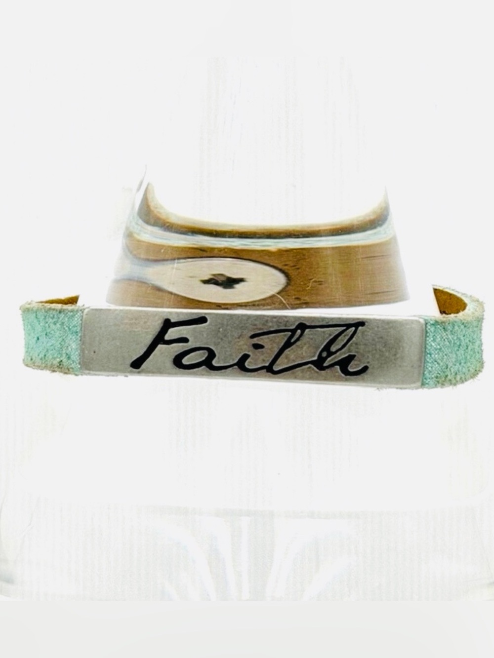GOOD WORKS Lifes Inspiration Stardust Blue/Green FAITH Leather Bracelet Jewelry